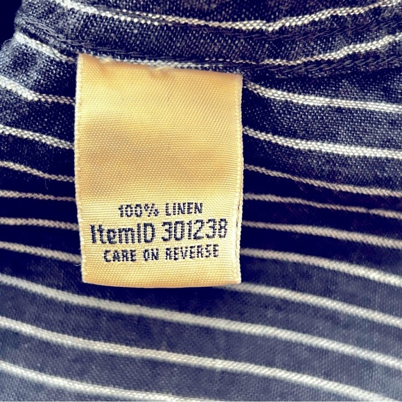 L.L. Bean Navy and White Striped Long Sleeve Button Down Linen Shirt - Picture 8 of 8